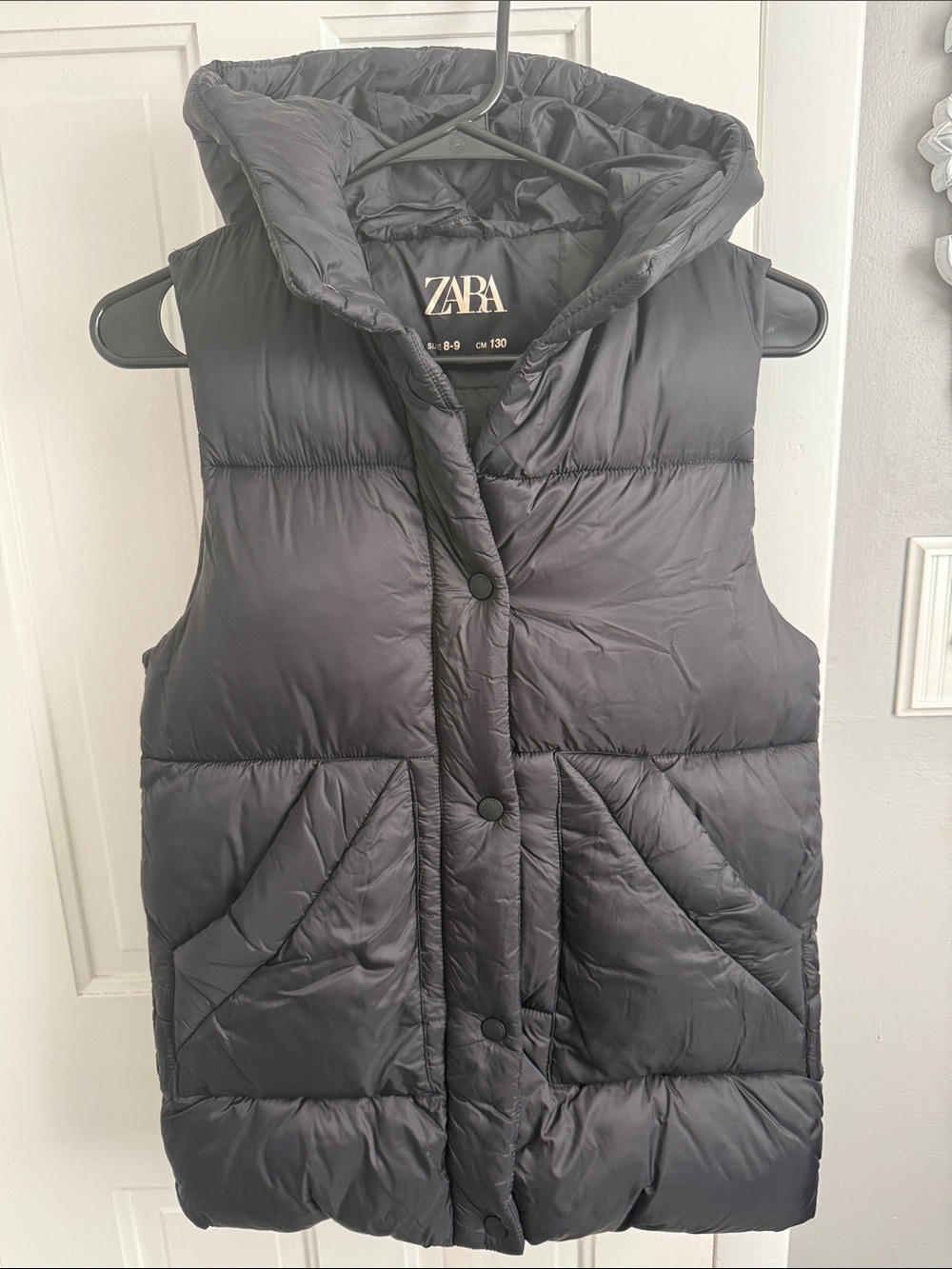 Zara Kids Black Quilted Hooded Puffer Vest